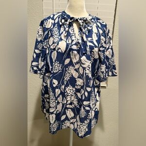 Blue and White Floral Blouse